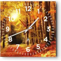ARTTOR Wanduhr - Quadrat - Glasuhr - Pfad Blätter Wald - 30x30cm - Schleichendes Uhrwerk - Lautlos - zum Aufhängen bereit - Dekoration Modern - Wanddekoration aus Glas - C4AC30x30-0171