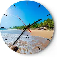 ARTTOR Wanduhr - Rund - Glasuhr - Insel Landschaft Maledivie Freiheit - 30x30cm - Schleichendes Uhrwerk - Lautlos - zum Aufhängen bereit - Dekoration Modern - Wanddekoration aus Glas - C3AR30x30-2391