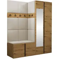 Mirjan 24 Garderoben-Set Easton XII, Garderobe mit 11 Stück Gepolstertes Wandpaneel Pag 42x42 (Artisan Eiche + Schwarz, Manila 02)