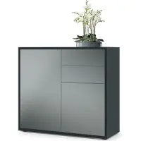 Vladon Sideboard Ben, Germany, Kommode mit 2 Türen und 2 Schubladen, Schwarz matt/Graphit Seidenmatt (79 x 74 x 36 cm)