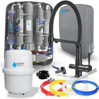 ARI Wasserfilter Set RO7 Slim mit 3-Wege Küchenarmatur , 7-stufige Filtration, Schwarz Matt