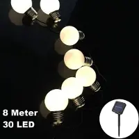 Trade-Shop Solar Lichterkette 30 LED / 8 Meter Glühbirnen Matt Deko Warm-Weiß Solarbetrieben für Party Deko Schmuck Girlande Dekoration Garten Balkon