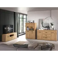 Lomadox Wohnzimmer-Set mit Lowboard & Highboard & Sideboard inkl. Beleuchtung, in Eiche, modern, 3-teilig - DAKAR-131