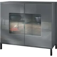 Vladon Kommode Grömitz V3, Moderner Küchenschrank mit 2 großen Glastüren Anthrazit matt / Grau Hochglanz (92,5 x 83.5 x 35)