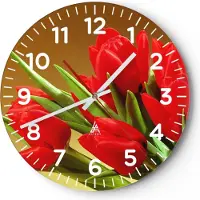 ARTTOR Wanduhr - Rund - Glasuhr - Tulpen Blumen Feld Plantage - 40x40cm - Schleichendes Uhrwerk - Lautlos - zum Aufhängen bereit - Dekoration Modern - Wanddekoration aus Glas - C4AR40x40-0962