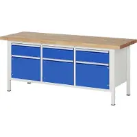 RAU Werkbank mit 3 Schränken - 3 Schubladen - Vollauszug - 180:3 - höhenverstellbar 840-1.040 mm - 2.000 x 700 mm (BxT) - Traglast 1.250 kg - Buche