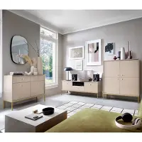 Lomadox Wohnzimmermöbel Set beige, Fußgestell goldfarben, MALAGA-160, 3-teilig