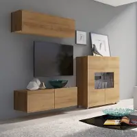 Lomadox Kleines Wohnwand Set mit Highboard in Eiche Gold Nb., B/H/T ca. 220/200/43 cm