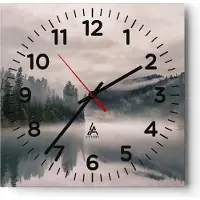 ARTTOR Wanduhr - Quadrat - Glasuhr - Reflexion Nebel Landschaft - 40x40cm - Schleichendes Uhrwerk - Lautlos - zum Aufhängen bereit - Dekoration Modern - Wanddekoration aus Glas - C4AC40x40-4482