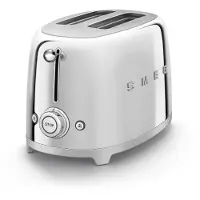 Smeg Edelstahl Toaster 2 Scheiben 6 Modi, Hochglanz, Auftaufunkton, 2 kurze Schlitze, für 2 Scheiben, 950,00 W, Auftauen, Rösten, Stopp - Metall