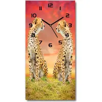 Tulup Wanduhr aus Glas – 30x60 cm - Glasbild - Glasuhr - Gehärtetes Glas -Zwei Geparden