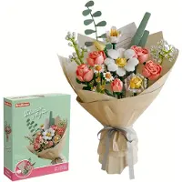Homelody Buntes Blumenstrauß-Set mit 864 Bausteinen - Kreatives DIY-Blumen-Steine-Set in eleganter Geschenkverpackung mit Karte, ideal für Weihnachten und Vale