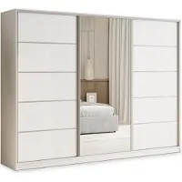 Masseno Schiebetürenschrank PINA 250/205/58 cm Kleiderschrank mit 4 Schubladen Schlafzimmer Schrank 3-türig mit Spiegel Weiß