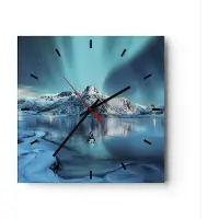 ARTTOR Wanduhr - Quadrat - Glasuhr - Morgendämmerung Polar Berge - 30x30cm - Schleichendes Uhrwerk - Lautlos - zum Aufhängen bereit - Dekoration Modern - Wanddekoration aus Glas - C3AC30x30-4196