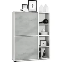 Vladon Highboard Schrank Anrichte Cuba mit 8 Fächern, Germany, Korpus in Weiß matt / Fronten in Beton Oxid Optik