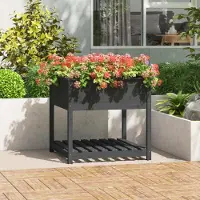 vidaXL "Rabatt" Pflanzkübel modernem Design - Blumentopf/Pflanzkasten - mit Ablage Grau 82,5x82,5x81 cm Massivholz Kiefer - Beete CC22024