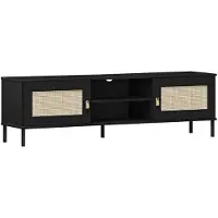 Lomadox TV Lowboard in Kiefer massiv schwarz 158 cm breit, WATFORD-69