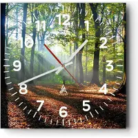 ARTTOR Wanduhr - Quadrat - Glasuhr - Wald Blätter Sonne - 40x40cm - Schleichendes Uhrwerk - Lautlos - zum Aufhängen bereit - Dekoration Modern - Wanddekoration aus Glas - C4AC40x40-0136