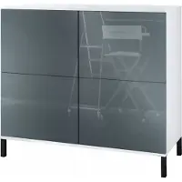 Vladon Kommode Rova V3, Moderner Küchenschrank mit 4 Push-to-Open Türen Weiß matt / Grau Hochglanz (92,5 x 83.5 x 35)