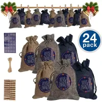 EINFEBEN Adventskalender zum Befuellen, Weihnachten Geschenksaeckchen Bastelset, Natur Saeckchen,DIY Stoffbeutel Weihnachtskalender Tueten (8 Blau, 8 Grau, 8 Gelb-Leinen)