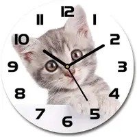 Tulup Wanduhr aus Glas 30fi Glasbild Glasuhr Gehärtetes Glas - schwarze-zeiger - Gray cat