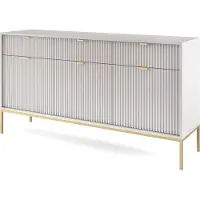 Masseno Kommode STELLARE 154 cm Sideboard mit 3 Schubladen und 3 Türen für Wohnzimmer Schlafzimmer Modern 154x39x83 cm Grau / Grau
