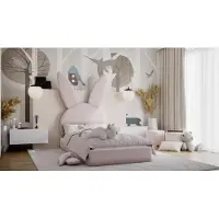 Fun-Möbel Kinderbett Polsterbett Bett HÄSCHEN 90x200cm Stoff Bukla Hellrosa inkl. Matratze