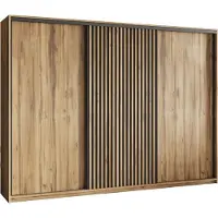 Masseno Schiebetürenschrank VONTE 250/205/60 cm Kleiderschrank mit Lamellen und Schubladen Schlafzimmer Schrank 3-türig Eiche Wotan + Schwarz