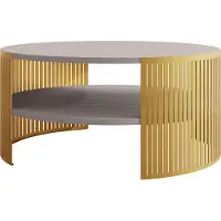 Mirjan 24 Couchtisch Fikoli Gold, Wohnzimmer Kaffeetisch, Beine und Seiten aus Stahl (Farbe: Gold / Cashmere)