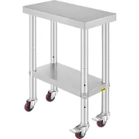 Vevor Edelstahl Catering Arbeitstisch 61 x 30 x 85 cm, 150 kg Belastbarkeit, Lebensmittel Zubereitungstisch mit Nachlauf, 4 verstellbare Füße