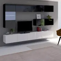 Lomadox TV-Wohnwand mit LED Beleuchtung in schwarz & weiß Hochglanz CAIRNS-132, B/H/T ca. 255/200/43 cm