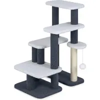Goplus 4-stufige Katzentreppe, 2 in 1 Kratzbaum mit Sisal-Kratzpfosten, 4 große Plattformen & hängender Plüschball, Katzenbaum für Katze & Hunde