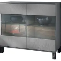 Vladon Kommode Bari V3, Moderner Küchenschrank mit 2 großen Glastüren inkl. RGB Beleuchtung Anthrazit matt / Scratchy Metal (92,5 x 84.5 x 35)