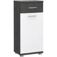 Forte CHAMP Kommode 40, moderne Badkommode 40, 1-türig, 1 Schublade, Holzwerkstoff, Betonoptik Dunkelgrau mit Weiß, 40,1 cm breit x 87,6 cm hoch x 28,9 cm tief