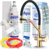 ARI 3-Wege Küchenarmatur Set Magneto mit Wasserfiltersystem, ausziehbare Brause, 360° schwenkbar, Gold