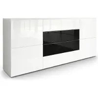 Vladon Sideboard Rova, Germany, Kommode mit 4 Türen und 4 Schubladen, Weiß matt/Weiß Hochglanz/Schwarz Hochglanz (166 x 72 x 35 cm)