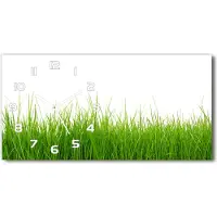 Tulup Wanduhr aus Glas – 60x30 cm - Glasbild - Glasuhr - Gehärtetes Glas - weisse-zeiger - Gras