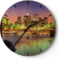 ARTTOR Wanduhr - Rund - Glasuhr - New York Brücke - 30x30cm - Schleichendes Uhrwerk - Lautlos - zum Aufhängen bereit - Dekoration Modern - Wanddekoration aus Glas - C3AR30x30-3517