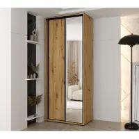 MINIO go for it , Kleiderschrank VADO, 120x235,2x60 cm, 2 Schiebetüren (1 Spiegel), 6 Einlegeböden, 2 Metallstangen, Artisan Eiche