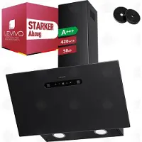 Levivo A+++ Kopffreie Dunstabzugshaube 60cm Umluft & Abluft mit 420 m³/h Luftleistung, 3 Stufen & Booster, 2 LEDs, Abzugshaube mit 2 Aktivkohlefiltern