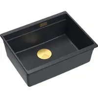 Quadron Spülbecken 1-Becken Spüle | Größe: 59,5 x 45,1 x 21,5 cm | LOGAN 100 | Küchenspüle Granitspüle aus GraniteQ mit Siphon | Schwarz + Gold