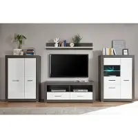 IMV Etero Wohnwand 350cm dark concret / weiß Hochglanz Highboard Modern