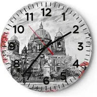 ARTTOR Wanduhr - Rund - Glasuhr - Dom Berlin Liebespaar - 30x30cm - Schleichendes Uhrwerk - Lautlos - zum Aufhängen bereit - Dekoration Modern - Wanddekoration aus Glas - C4AR30x30-4293