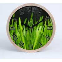 Tulup Holzuhr 25fi cm wanduhr - schwarze Spitzen - Gras