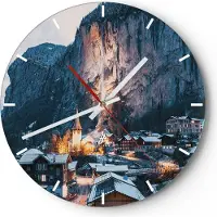 ARTTOR Wanduhr - Rund - Glasuhr - Lauterbrunnen Schweiz Tal - 40x40cm - Schleichendes Uhrwerk - Lautlos - zum Aufhängen bereit - Dekoration Modern - Wanddekoration aus Glas - C3AR40x40-4834