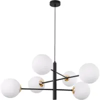 Light11 HOME Hängelampe Vicenza schwarz-gold 6-flammig mit weißen Lampenschirmen E14
