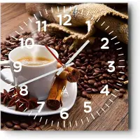 ARTTOR Wanduhr - Quadrat - Glasuhr - Kaffee schwarz Frühstück Schokolade - 40x40cm - Schleichendes Uhrwerk - Lautlos - zum Aufhängen bereit - Dekoration Modern - Wanddekoration aus Glas - C4AC40x40-2152