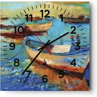 ARTTOR Wanduhr - Quadrat - Glasuhr - ód Hafen Bunt - 30x30cm - Schleichendes Uhrwerk - Lautlos - zum Aufhängen bereit - Dekoration Modern - Wanddekoration aus Glas - C4AC30x30-4160
