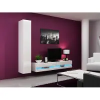 Fun-Möbel Mediawand Wohnwand 2 tlg - SENTIC 9 - Weiss Hochglanz inkl.LED