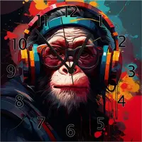 Wallario Design Wanduhr Chimp - Musik aus Echtglas, Größe 30 x 30 cm